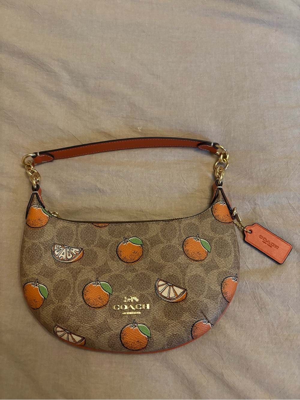 Coach Signature Canvas Shoulder Bag with Orange Fruit Print